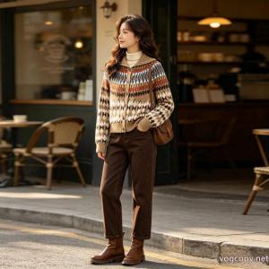 Ralph Lauren/ラフローレンフェアアイランド柄レトロ風秋冬ウールニットカーディガン
